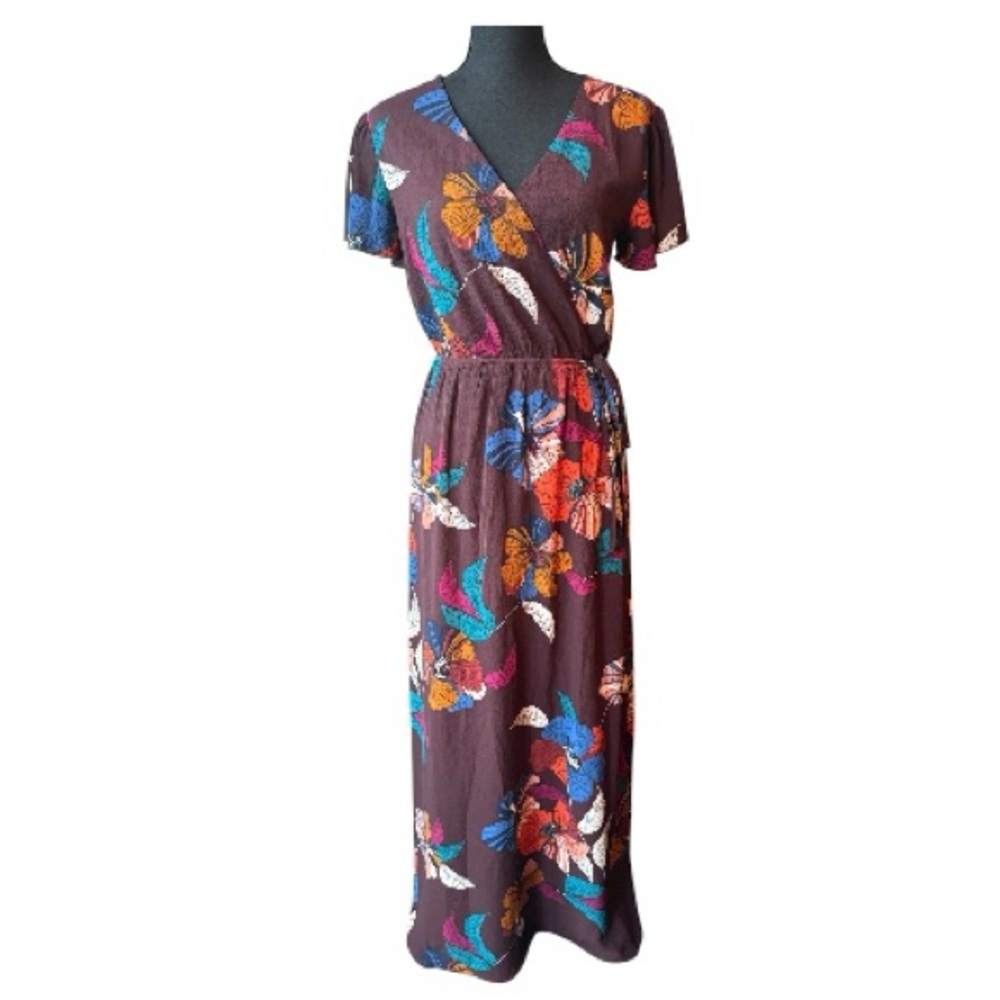 Maurices Floral Maxi V neck Boho Dress Multicolor XS